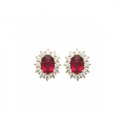 Earring with Red Zirconium Stone and Gold-plated Zirconia