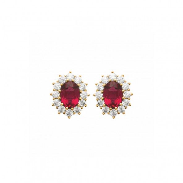 Earring with Red Zirconium Stone and Gold-plated Zirconia