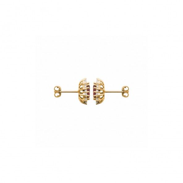 Earring with Red Zirconium Stone and Gold-plated Zirconia