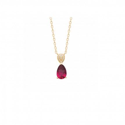 Necklace with Red Stone and Zirconium Gold-plated 45cm