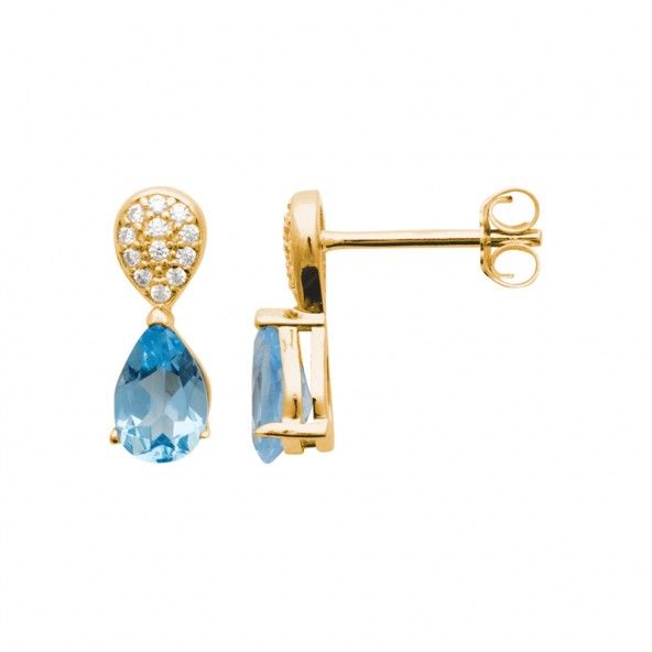 Gold-plated earring with Blue Stone and Zirconiaaqueado a Ouro com Pedra Azul e Zirconia
