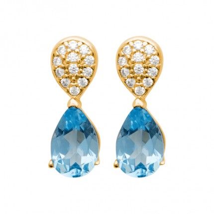 Gold-plated earring with Blue Stone and Zirconiaaqueado a Ouro com Pedra Azul e Zirconia